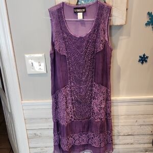EUC The Pyramid Collection Purple Midi Lace Lined Dress Sz S Shell 100% Silk